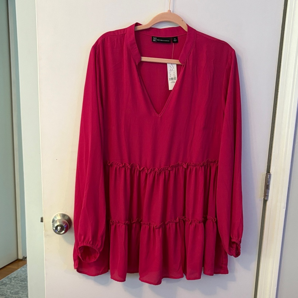 New York & Company Fuchsia Long Sleeve Dress